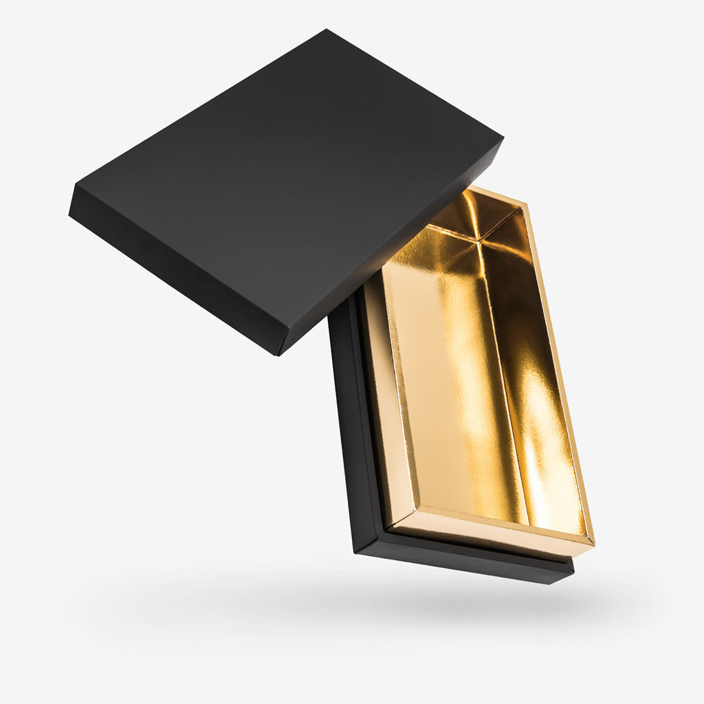 Black outside, Gold inside Rectangular Box with Lid - open
