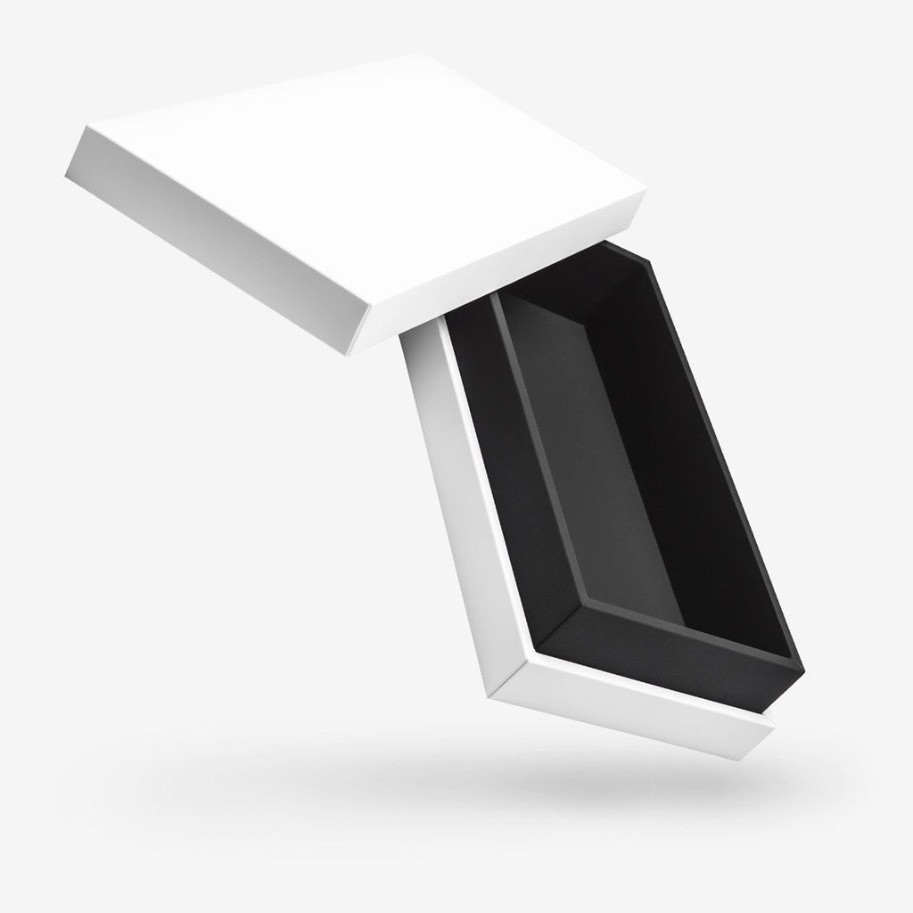 White outside, Black inside Rectangular Box with Lid - open