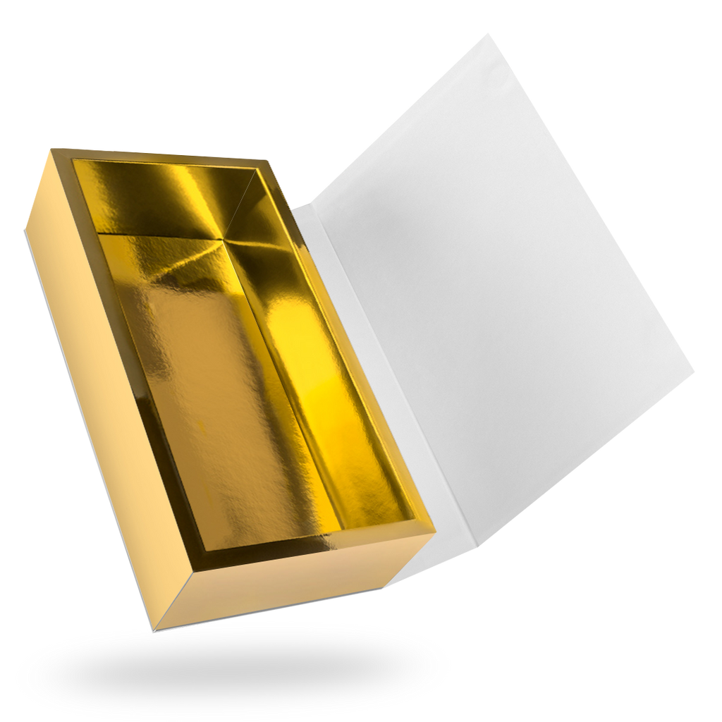 White outside, Gold inside Rectangular Magnetic Box - open