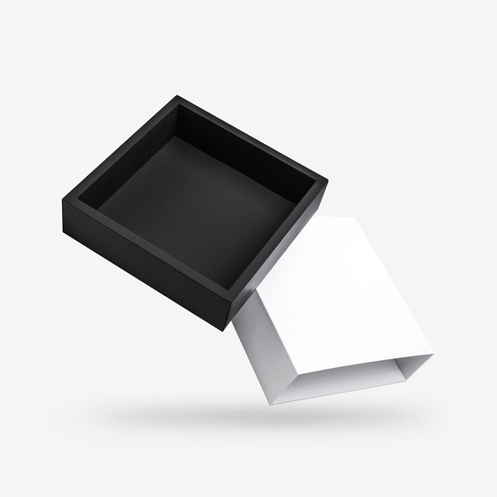 White outside, Black inside Square Rigid Sleeve Box - open