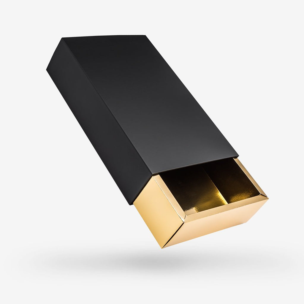 Black outside, Gold inside Rectangular Rigid Sleeve Box - open