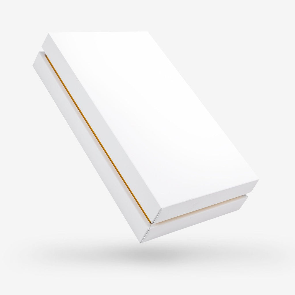 White outside, Gold inside Rectangular Box with Lid - closed
