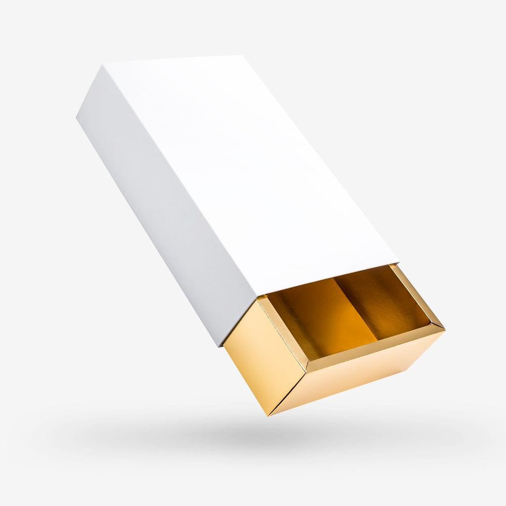White outside, Gold inside Rectangular Rigid Sleeve Box - open
