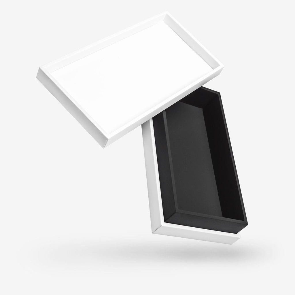 White outside, Black inside Rectangular Box with Lid - open
