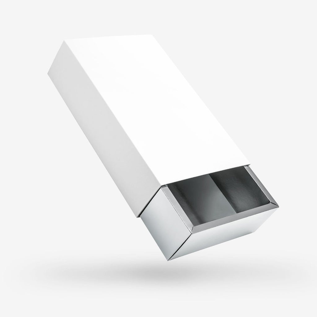 White outside, Silver inside Rectangular Rigid Sleeve Box - open