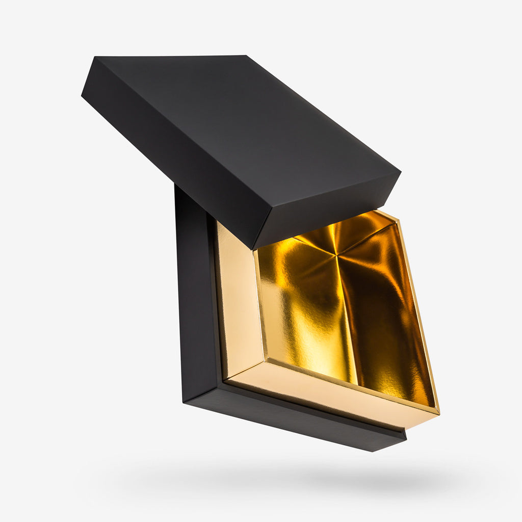 Black outside, Gold inside Square Box with Lid - open