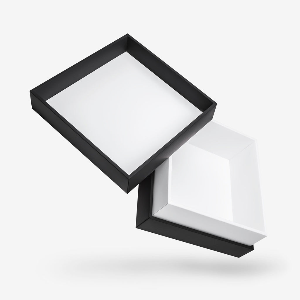 Black outside, White inside Square Box with Lid - open
