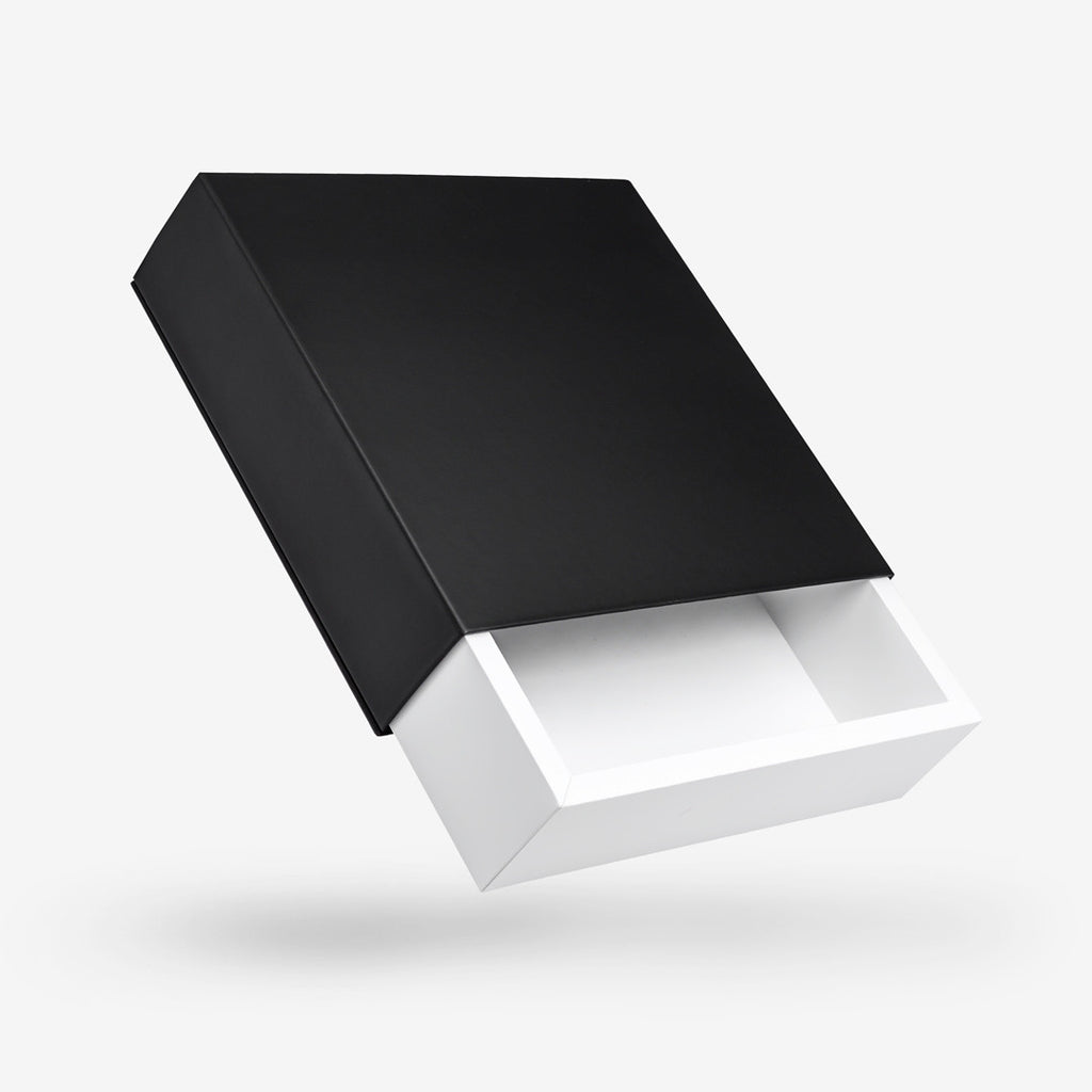 Black outside, White inside Square Rigid Sleeve Box - open