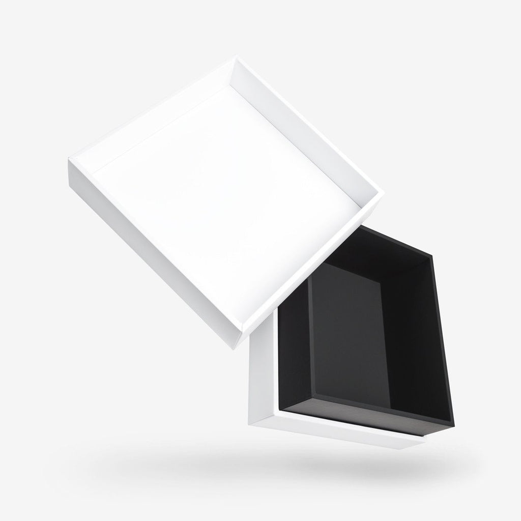 White outside, Black inside Square Box with Lid - open