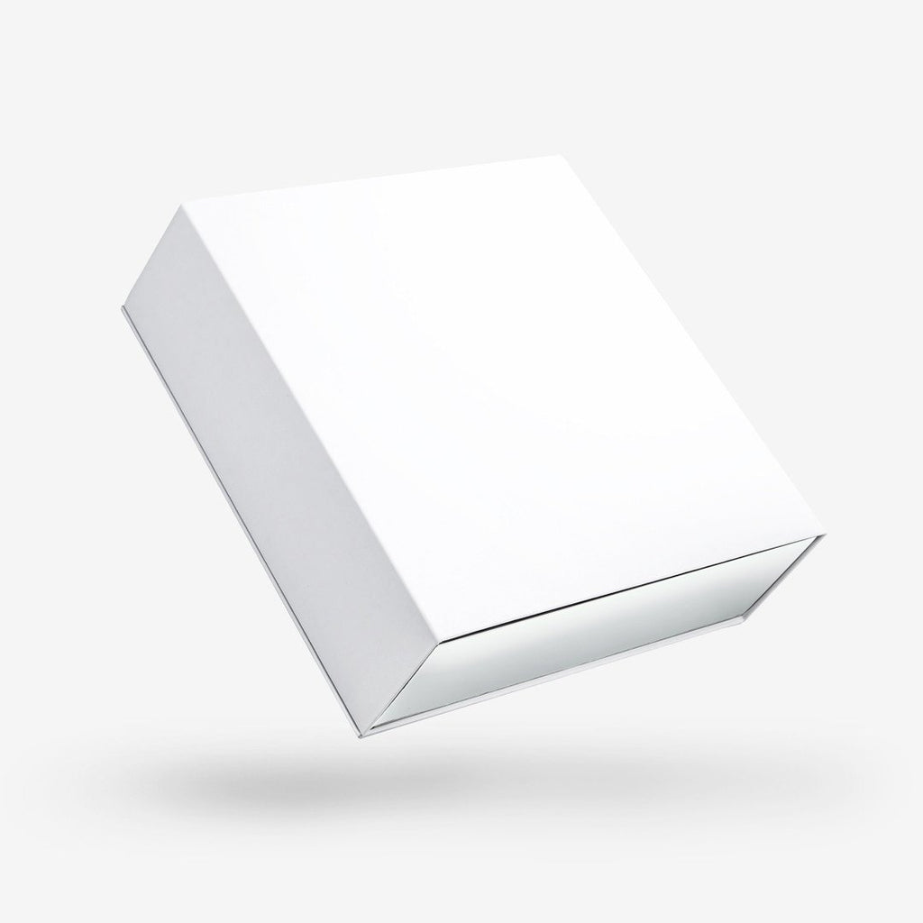 White outside, Silver inside Square Rigid Sleeve Box - closed